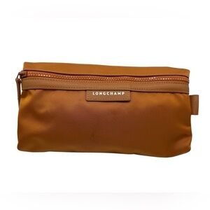Longchamp Parie Nylon Leather Pouch Cosmetic Bag Brown Made in Tunisia 9”x5”